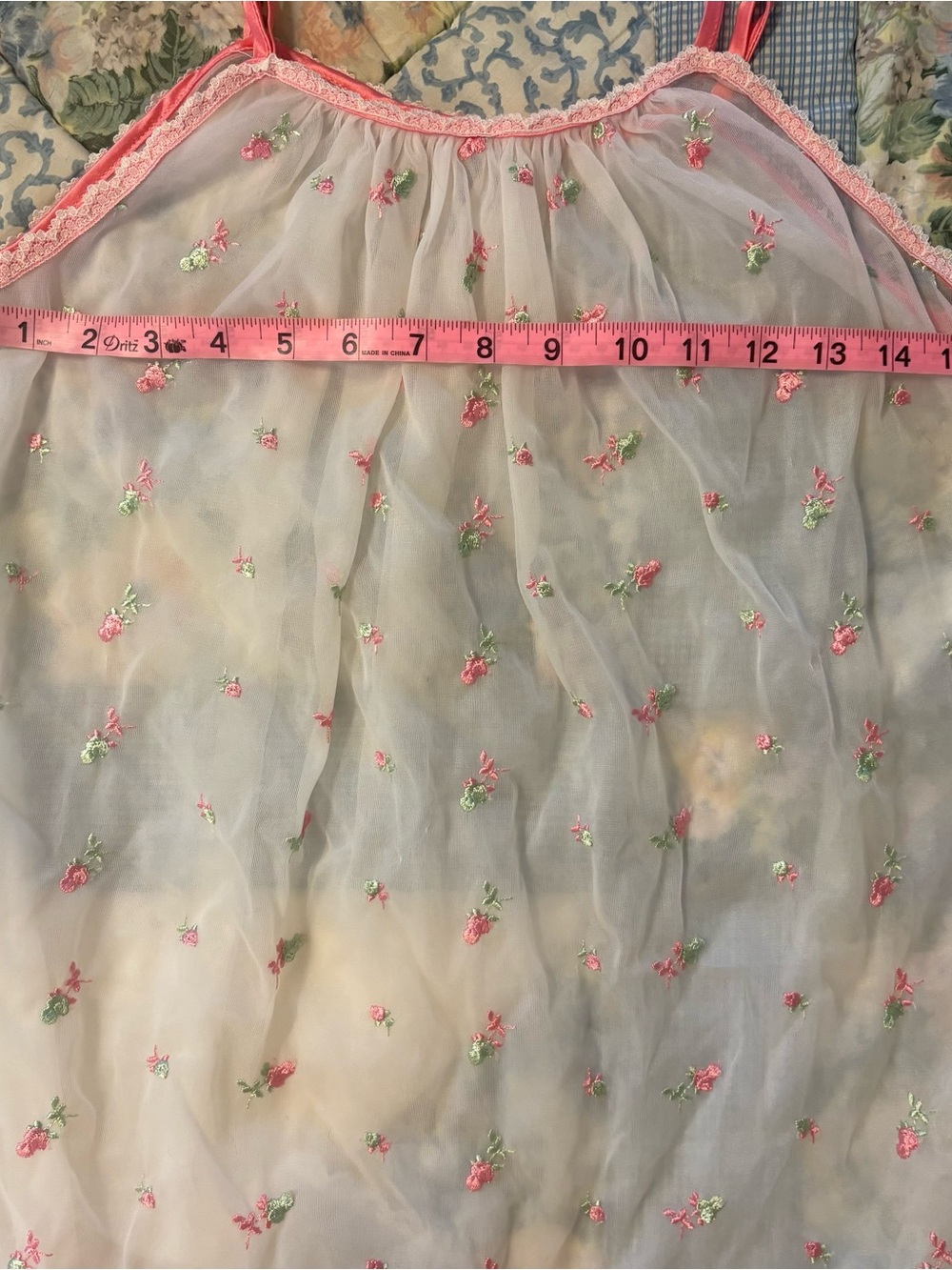 Vintage White Sheer Embroidered Babydoll Sleep Top - Picture 5 of 6